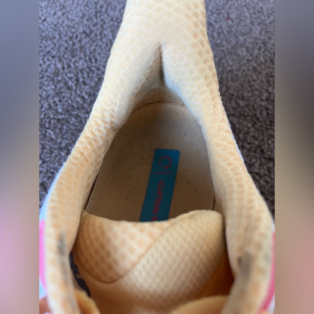 Women's Hoka Clifton White and Yellow Running Shoes - Picture 10 of 12
